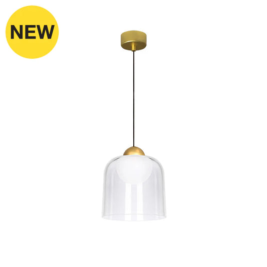 Glass pendant lamp LED Gold color. Canopy for hanging.