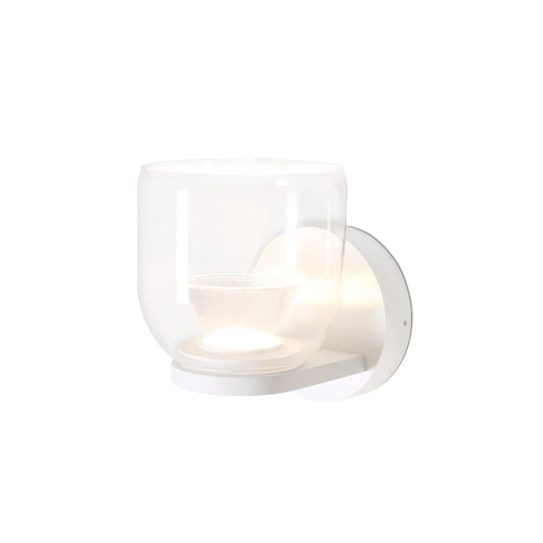 Glass wall lamp LED White color suitable for bedside or any wall. Available in Singapore.