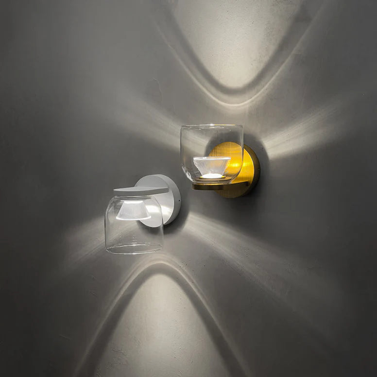 Glass wall lamp LED Brushed gold color and white color suitable for bedside or any wall. Available in Singapore.